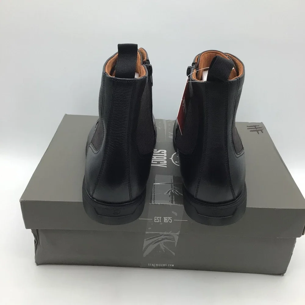 Stacy Adams Thompson Mens Black Leather Dress Boots Side Zip Size 13 M NEW